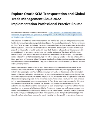 Explore Oracle SCM Transportation and Global Trade Management Cloud 2022 Impleme