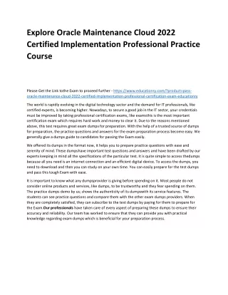 Explore Oracle Maintenance Cloud 2022 Certified Implementation Professional