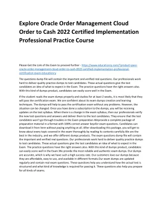 Explore Oracle Order Management Cloud Order to Cash 2022 Certified Implementatio