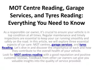 MOT Centre Reading, Garage Services, and Tyres Reading Everything You Need to Know