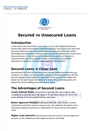 Secured vs Unsecured Loans