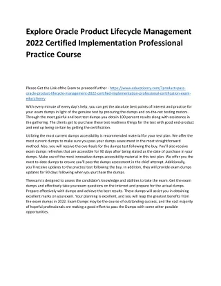 Explore Oracle Product Lifecycle Management 2022 Certified Implementation