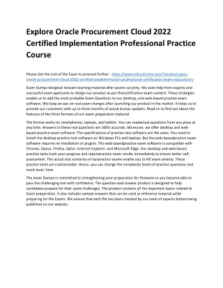Explore Oracle Procurement Cloud 2022 Certified Implementation Professional Prac