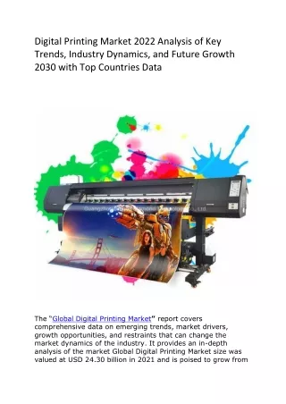 Digital Printing Market 2022 Analysis of Key Trends