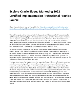 Explore Oracle Eloqua Marketing 2022 Certified Implementation Professional Pract