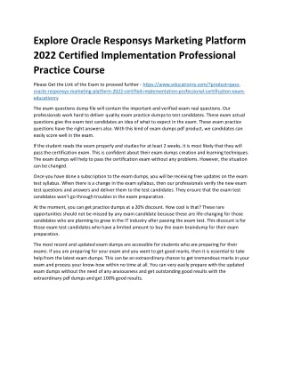 Explore Oracle Responsys Marketing Platform 2022 Certified Implementation