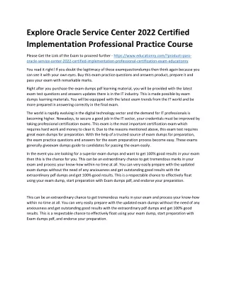 Explore Oracle Service Center 2022 Certified Implementation Professional Practic