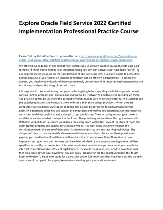 Explore Oracle Field Service 2022 Certified Implementation Professional Practice