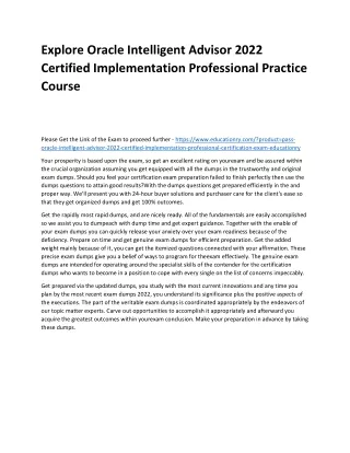 Explore Oracle Intelligent Advisor 2022 Certified Implementation Professional Pr