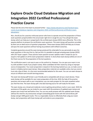 Explore Oracle Cloud Database Migration and Integration 2022 Certified Professio