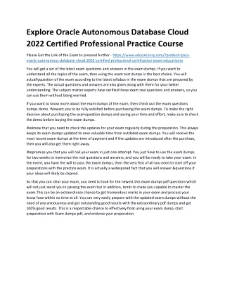 Explore Oracle Autonomous Database Cloud 2022 Certified Professional Practice Co