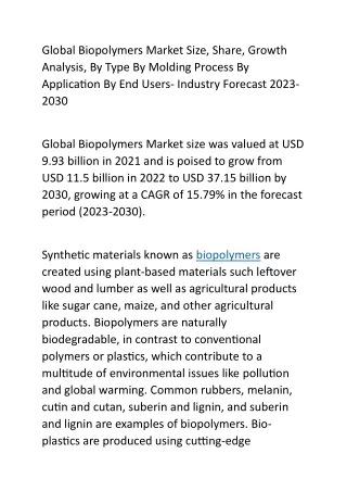 Global Biopolymers Market Size