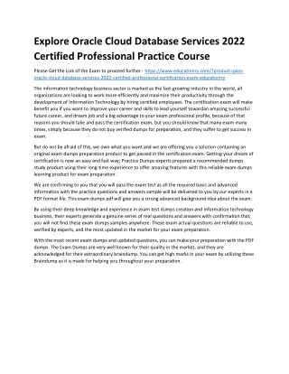 Explore Oracle Cloud Database Services 2022 Certified Professional Practice Cour