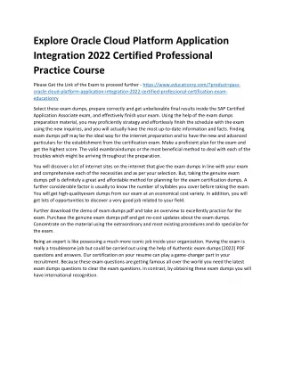 Explore Oracle Cloud Platform Application Integration 2022 Certified Professiona