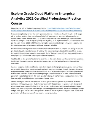 Explore Oracle Cloud Platform Enterprise Analytics 2022 Certified Professional P
