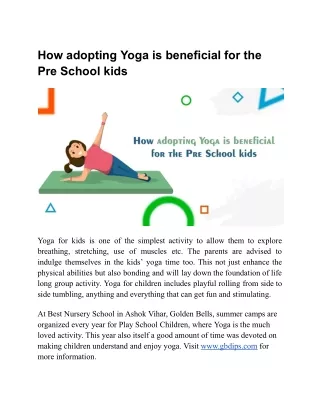 How adopting Yoga is beneficial for the Pre School kids