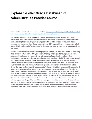 Explore 1Z0-062 Oracle Database 12c Administration Practice Course