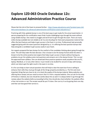 Explore 1Z0-063 Oracle Database 12c: Advanced Administration Practice Course