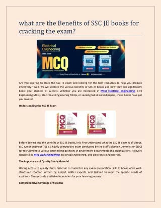 what are the Benefits of SSC JE books for cracking the exam