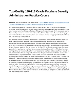 Top-Quality 1Z0-116 Oracle Database Security Administration Practice Course