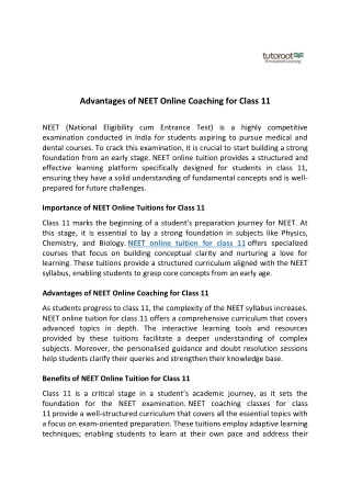 Advantages of NEET Online Coaching for Class 11