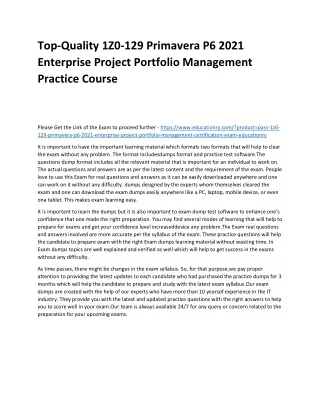 Top-Quality 1Z0-129 Primavera P6 2021 Enterprise Project Portfolio Management Pr