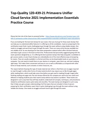 Top-Quality 1Z0-439-21 Primavera Unifier Cloud Service 2021 Implementation Essen