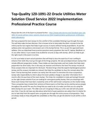 Top-Quality 1Z0-1091-22 Oracle Utilities Meter Solution Cloud Service 2022 Imple