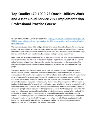 Top-Quality 1Z0-1090-22 Oracle Utilities Work and Asset Cloud Service 2022 Imple
