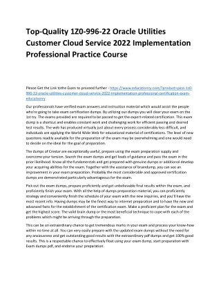 Top-Quality 1Z0-996-22 Oracle Utilities Customer Cloud Service 2022 Implementati