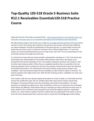 Top-Quality 1Z0-518 Oracle E-Business Suite R12.1 Receivables Essentials1Z0-518