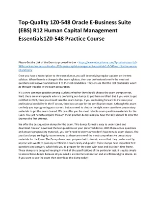 Top-Quality 1Z0-548 Oracle E-Business Suite (EBS) R12 Human Capital Management E