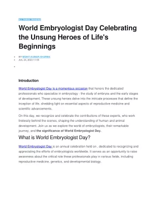 World Embryologist Day Celebrating the Unsung Heroes of Life's Beginnings
