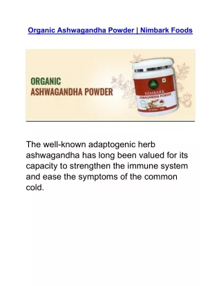 Organic Ashwagandha Powder | Nimbark Foods