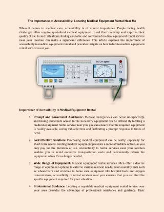 The Importance of Accessibility Locating Medical Equipment Rental Near Me