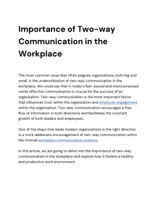 Importance of Two-way Communication in the Workplace