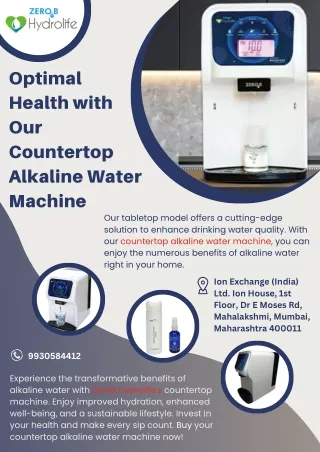 Optimal Health with Our Countertop Alkaline Water Machine