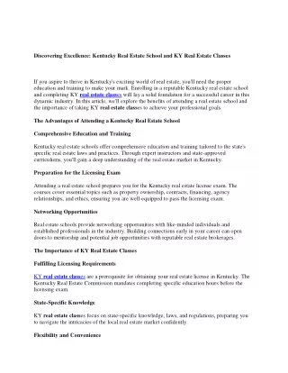 Discovering Excellence: Kentucky Real Estate School and KY Real Estate Classes