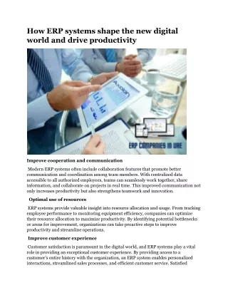 How ERP systems shape the new digital world and drive productivity