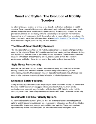 Smart and Stylish: The Evolution of Mobility Scooters