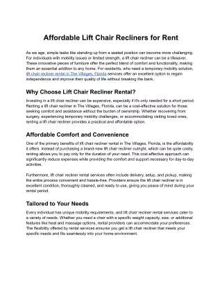 Affordable Lift Chair Recliners for Rent