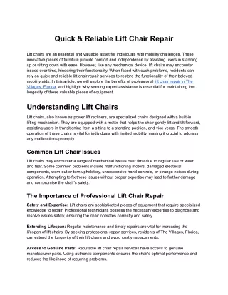 Quick & Reliable Lift Chair Repair