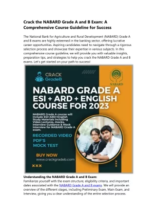 Crack the NABARD Grade A and B Exam A Comprehensive Course Guideline for Success