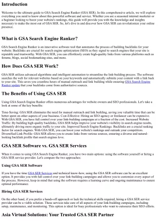 The Ultimate Guide to GSA Search Engine Ranker