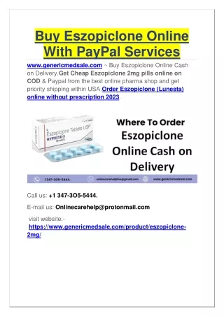 Buy Eszopiclone Online With PayPal Services