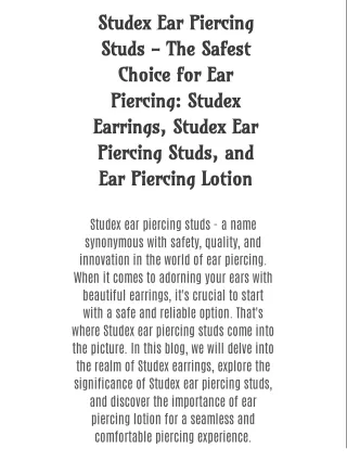 Studex Ear Piercing Studs - The Safest Choice for Ear Piercing: Studex Earrings, Studex Ear Piercing Studs, and Ear Pier