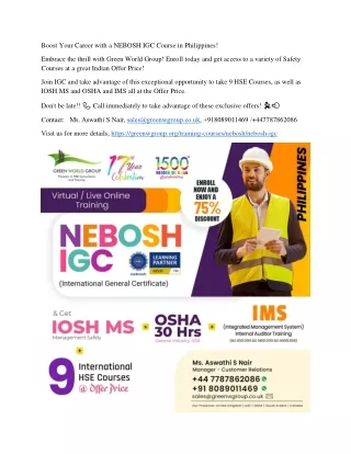 Boost Your Career with a NEBOSH IGC Course in Philippines