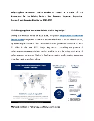 Global Polypropylene Nonwoven Fabrics Market Growth 2023-2035