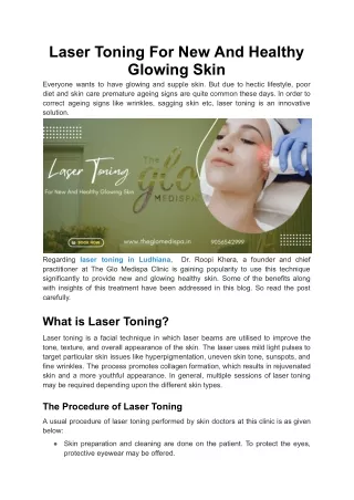 Laser Toning For New And Healthy Glowing Skin