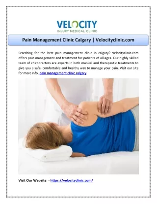 Pain Management Clinic Calgary | Velocityclinic.com